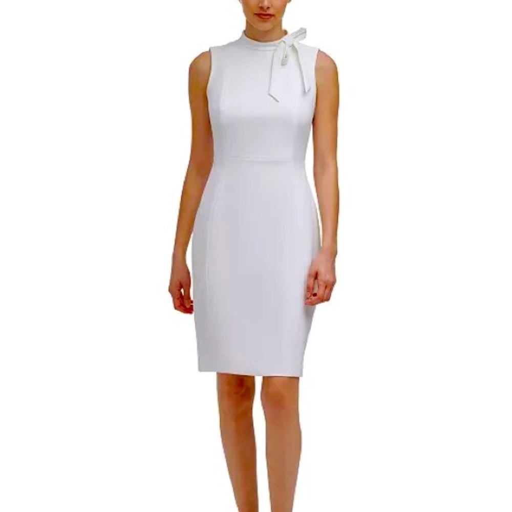 NEW Calvin Klein Petite Solid Bow Neck Sheath Dress White Size 12P